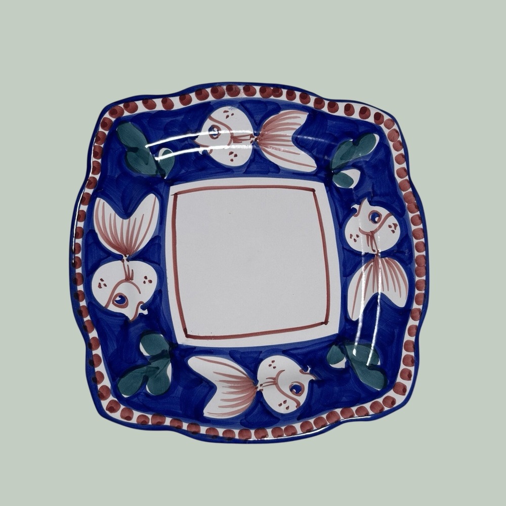 vintage solimene vietri italy pottery art Royal blue fish square plate